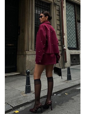 Passense Gümüş Aksesuarlı Ceket Etek Içi Astarlı Süet Takım 10000