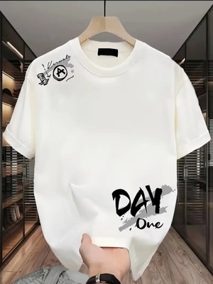 Aisha Elbise Baskılı Oversize Bisiklet Yaka T-Shirt - Beyaz