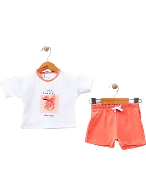 by BebekOdam Kız Bebek Beyaz Turuncu Sweetest Yazılı Baskılı Şortlu 2'li Takım - 1014302