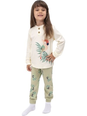 Kız Çocuk Bej Papağan Baskılı 2'li Pijama Takımı - 1014742