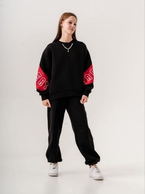 Kız Çocuk Nervürlü Yüksek Bel 3 Iplik Eşofman Alt