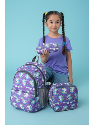 Cambridge Polo Club Unicorn Desenli Üçlü Okul Çanta Seti – Sırt, Beslenme ve Kalem Çantası PLCAN2079-341