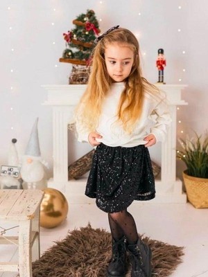 Kız Çocuk Crop Bluz Pul Payetli Etekli Takım