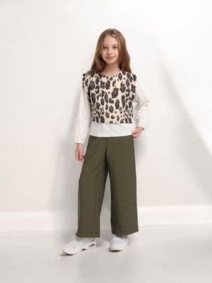 Kız Çocuk Leopar Bluzlu Pantolon Takım