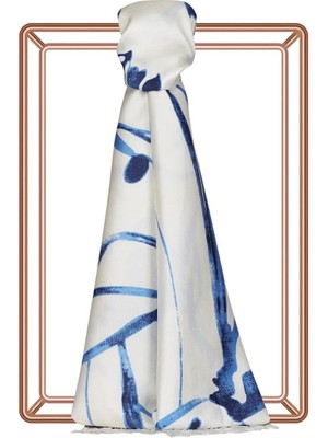 Ipekevi Ambiance Desenli Ipek Şal 08021-MAVI