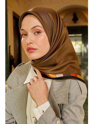 Lêvi D'or Haki Kenar Kare Desen Twill İpek Eşarp