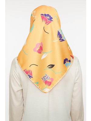 Lêvi D'or Hardal Çiçekli Trend Twill Eşarp