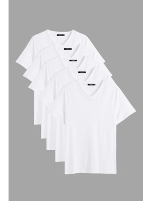 Erkek Çok Renkli T- Shirt Regular Fit Rahat Kesim V Yaka 5'li Basic Tişört Paketi