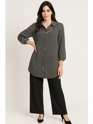 Çizgi Desenli Bürümcük Kumaş Ikili Takım Siyah