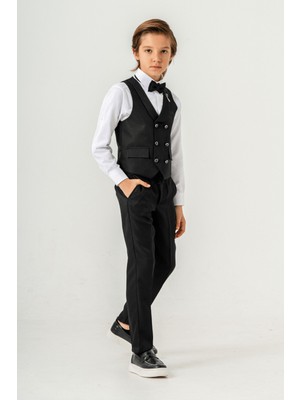 Lord Katlamalı Rozetli Çocuk Takım Elbise Siyah