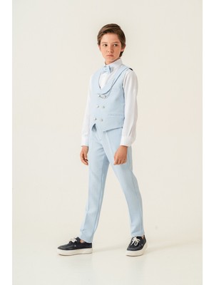 Gofre Lord Yelekli Erkek Çocuk Takım Elbise Açık Mavi