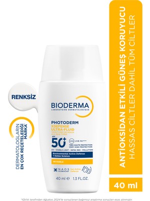 Bioderma Photoderm XDefense Spf50+ Tüm Cilt Tipleri Antioksidan Etkili Akışkan Güneş Kremi Renksiz 40 ml