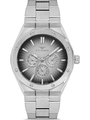 Ferro FM11537AWT-A2 Quartz Çelik Gri Siyah Kadran 42 mm Erkek Kol Saati
