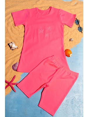 Yıldız Taş Detaylı Kız Çocuk Üçlü Set Mayo