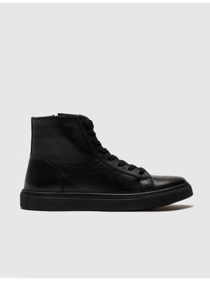 Cabani Hakiki Deri Light Kauçuk Tabanlı Siyah Bağcıklı Fermuarlı Erkek Günlük Bot