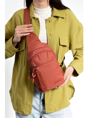 Üç Bölmeli Unisex Göğüs (Bodybag) Çantası Kiremit (Model: 571-9N)