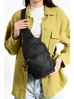 Üç Bölmeli Unisex Göğüs (Bodybag) Çantası Siyah (Model: 571-9N)