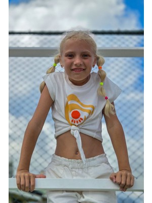 Minojoy Minojoy Ekru Baskılı Pamuklu Kız Çocuk Tshirt