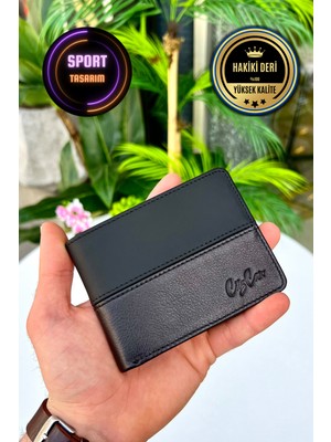 Frankfurt Siyah Hakiki Deri Spor Model Erkek Cüzdan
