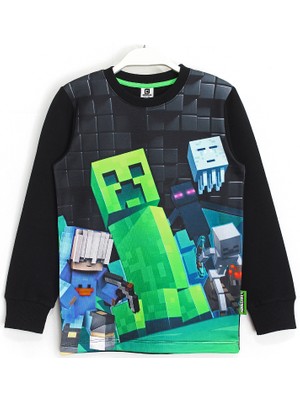 Minecraft Erkek Çocuk 3D Baskılı Sweatshirt 5 - 13 Yaş Siyah
