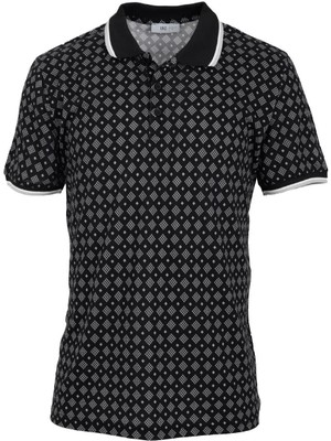 Uki Siyah Polo Yaka Baskılı T-Shirt