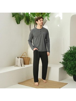 Elite Point Elitepoint 1555 Erkek Yazlık Büyük Beden Uzun Kol Uzun Alt Pijama Takımı