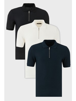Buratti Pamuklu Regular Fit Yarım Fermuarlı 3'lü Paket Polo Yaka T Shirt Erkek Polo Yaka T Shirt 5902434S3