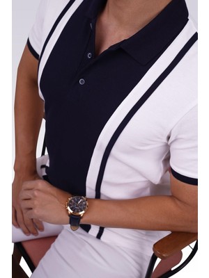 Etikmen Beyaz Lacivert Çift Renkli Erkek Polo Yaka Tişört