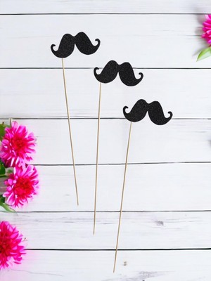 Parti Adresi Bıyık Şeklinde Simli Çubuklu Bekarlığa Veda Partisi  Aksesuarı Siyah 6'lı