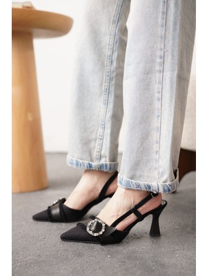 Kadın Nero Kot Taşlı  Topuklu Ayakkabı - Siyah