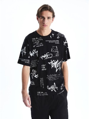 Bisiklet Yaka Baskılı Penye Erkek Tişört  (S5)