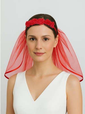 Kına Gecesi Duvaklı Taç Bekarlığa Veda Parti Tacı Kırmızı 6 Adet