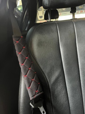 Emniyet Kemeri Koltuk Kemer Pedi 2 Adet (Yumuşak Kumaş) Nakışlı Kırmızı-Siyah