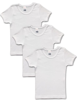 İki Yıldız 3'lü Kız Çocuk Atlet %100 Pamuklu Beyaz Ribanalı Nefes Alabilir Özellikte