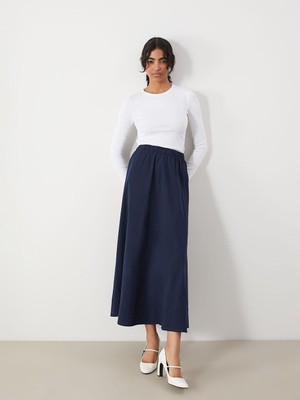 Beli Lastikli Poplin Kadın Kloş Etek  (S5)