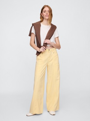 Kadın Sarı Baggy Utility Jean Pantolon