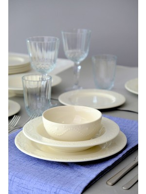 Porser Zincir Transparan Yemek Takımı 24 Parça Krem Renkli 6 Kişilik Porselen Set