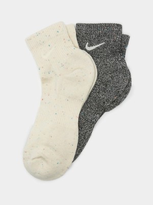 Nike Everyday Plus Cushioned Ankle Unisex Socks 2 Pr 2 Li Plus Yastıklı Pamuklu Soket Çorap Gri Krem
