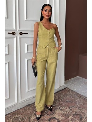 La Mode Istanbul Tek Omuz Büstiyer Plazzo Pantolon Viscon Takım 10159
