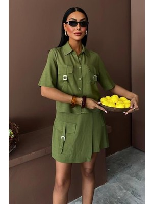 Mira Cotton Gömlek Şort Etek Viscon Keten Takım 10162