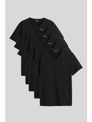 Comeor Erkek Çok Renkli %100 Pamuk T- Shirt Regular Fit Rahat Kesim V Yaka 5'li Basic Tişört Paketi