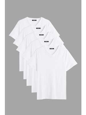 Comeor Erkek Çok Renkli %100 Pamuk T- Shirt Regular Fit Rahat Kesim V Yaka 5'li Basic Tişört Paketi