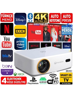 Vankyo Leisure L570B Smarttv 4K Destekli Projeksiyon Cihazı +Auto Focus+Auto Keystone+6g Wifi+5.2 BLUETOOTH+300 Inç Yansıtma+Dolby Premium Ses Sistemi Beyaz Ps5/ps4/xbox