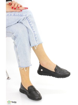 Mammamia Kadın Ortopedik Hakiki Deri Bağcıksız Yumuşak Yazlık Loafer Ayakkabı M26YA90