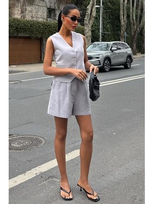 Passense Yelek Şort Flamlı Keten Takım 10133-17