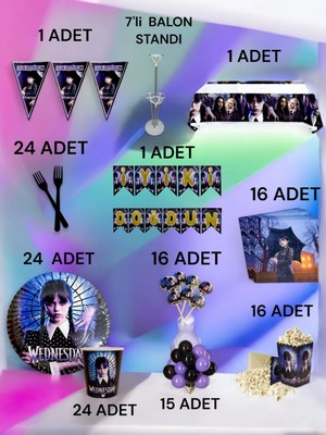 24 Kişilik Wednesday Temalı 2xl Paket - Doğum Günü Parti ve Eğlenceli Etkinlikler
