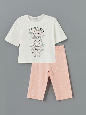 Bisiklet Yaka Baskılı Kız Çocuk Pijama Takımı  (S5)