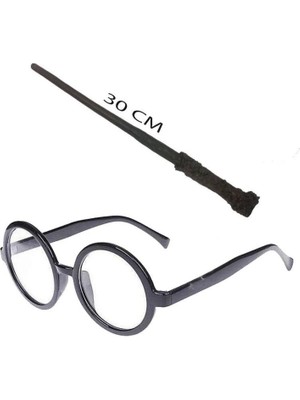 Harry Potter Asası 30 cm ve Siyah Çerçeveli Harry Potter Gözlüğü Seti