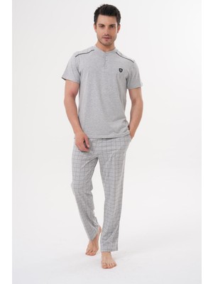 Mecit 2981 Gri Büyük Beden Kısa Kollu Erkek Pijama Takımı