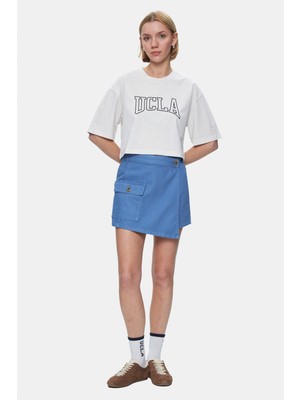 Lında Mavi Yıkamalı Denim Şort Etek Standard Fit Kadın Şort